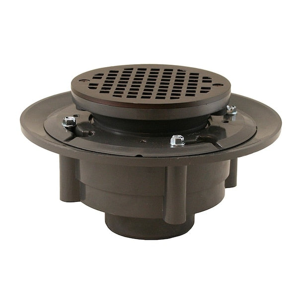 Jones Stephens D4912RB 2" x 3" Heavy Duty PVC Shower Drain with 3-1/2" PVC Spud and 5" Round Oil Rubbed Bronze Strainer