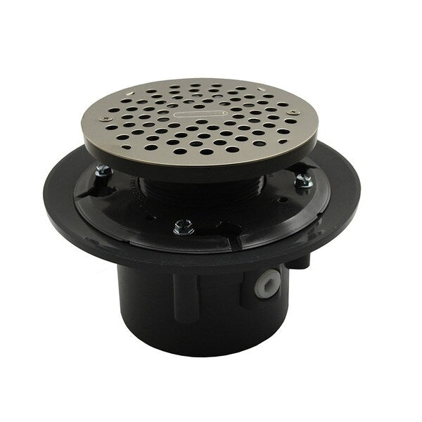 Jones Stephens D49237 4" Heavy Duty PVC Drain Base with 3-1/2" Plastic Spud and 6" Stainless Steel Strainer