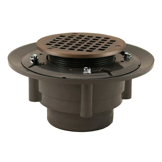 Jones Stephens D4991WB 3" x 4" Heavy Duty PVC Shower Drain with 3-1/2" Metal Spud and 5" Round Old World Bronze Strainer