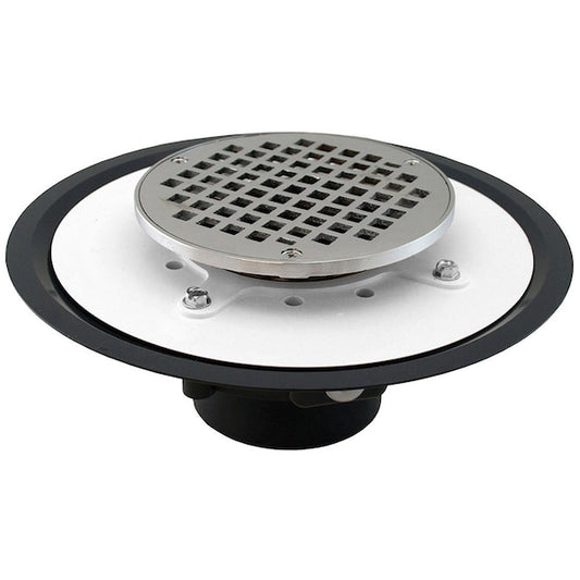 Jones Stephens D50008 4" Heavy Duty PVC Drain Base with 3-1/2" Metal Spud and 6" Chrome Plated Strainer