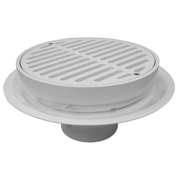 Jones Stephens D50682 6" Heavy Duty Traffic PVC Floor Drain with Full Plastic Grate and Ring and Plastic Debris Bucket