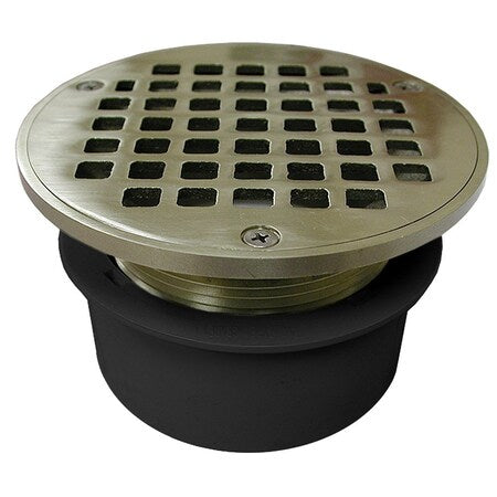 Jones Stephens D53310 4" PVC Inside Pipe Fit Drain Base with 3" Metal Spud and 5" Nickel Bronze Strainer