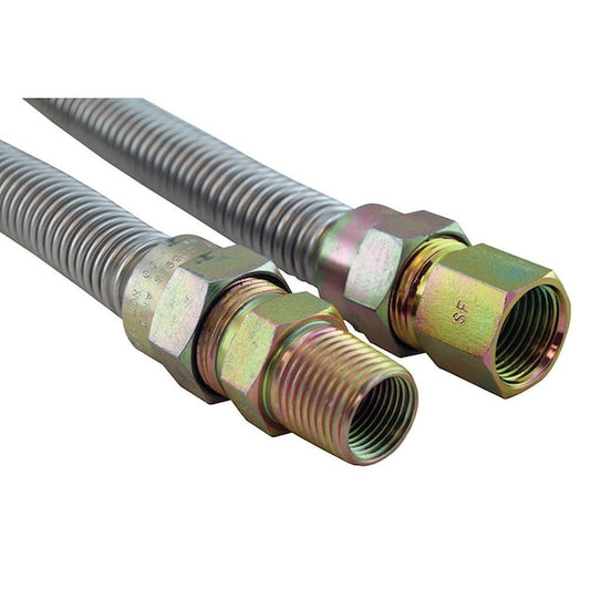 Jones Stephens G71009 5/8" OD (1/2" ID) X 12" Long, 1/2" Female Pipe Thread X 1/2" Male Pipe Thread, Uncoated Corrugated Stainless Steel Gas Connector