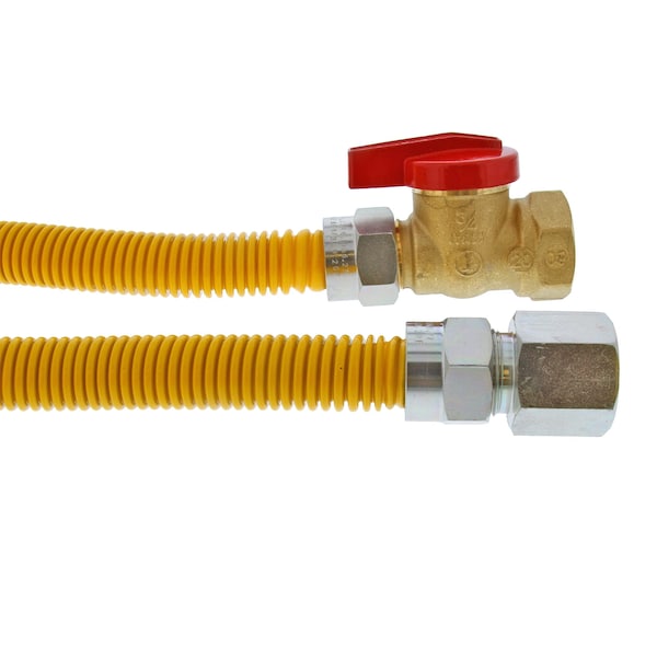 Jones Stephens G71223 5/8" OD (1/2" ID) Gas Connector Assembly, Yellow Coated, 1/2" MIP x 1/2" FIP Ball Valve x 24"