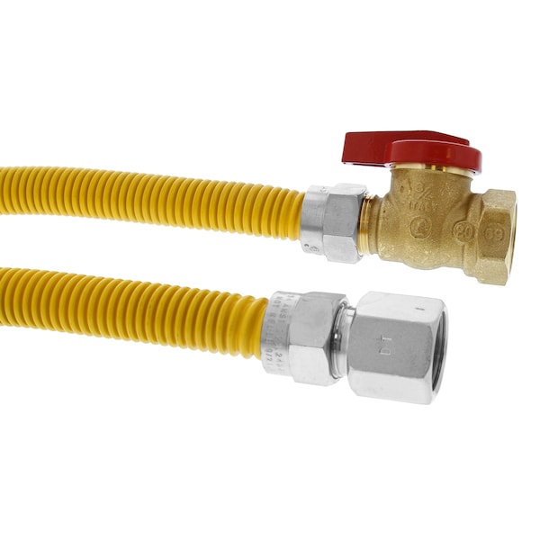 Jones Stephens G71232 5/8" OD (1/2" ID) Gas Connector Assembly, Yellow Coated, 3/4" FIP x 3/4" FIP Ball Valve x 36"