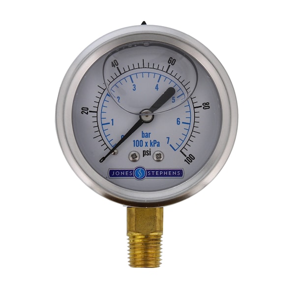 Jones Stephens J40555 2-1/2" 100 psi Liquid Filled Pressure Gauge
