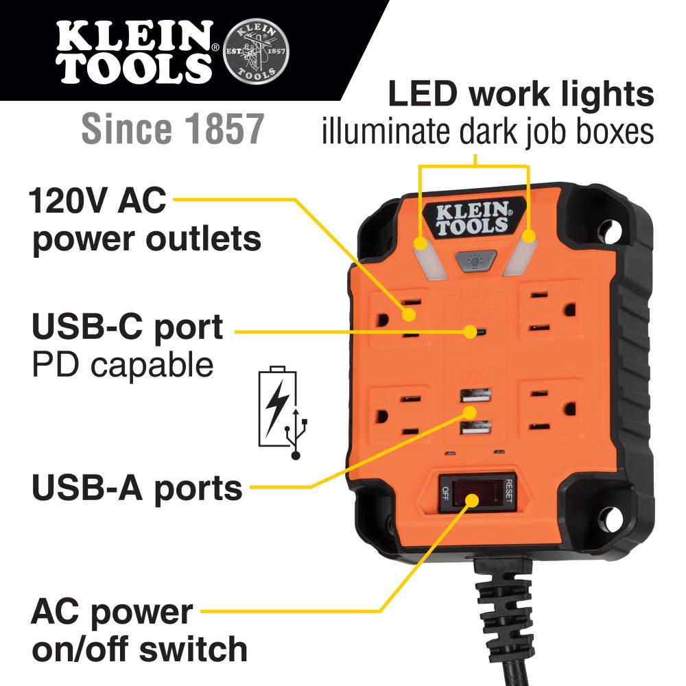 Klein Tools 29601 PowerBox 1, Magnetic Mounted Power Strip with Integrated LED Lights