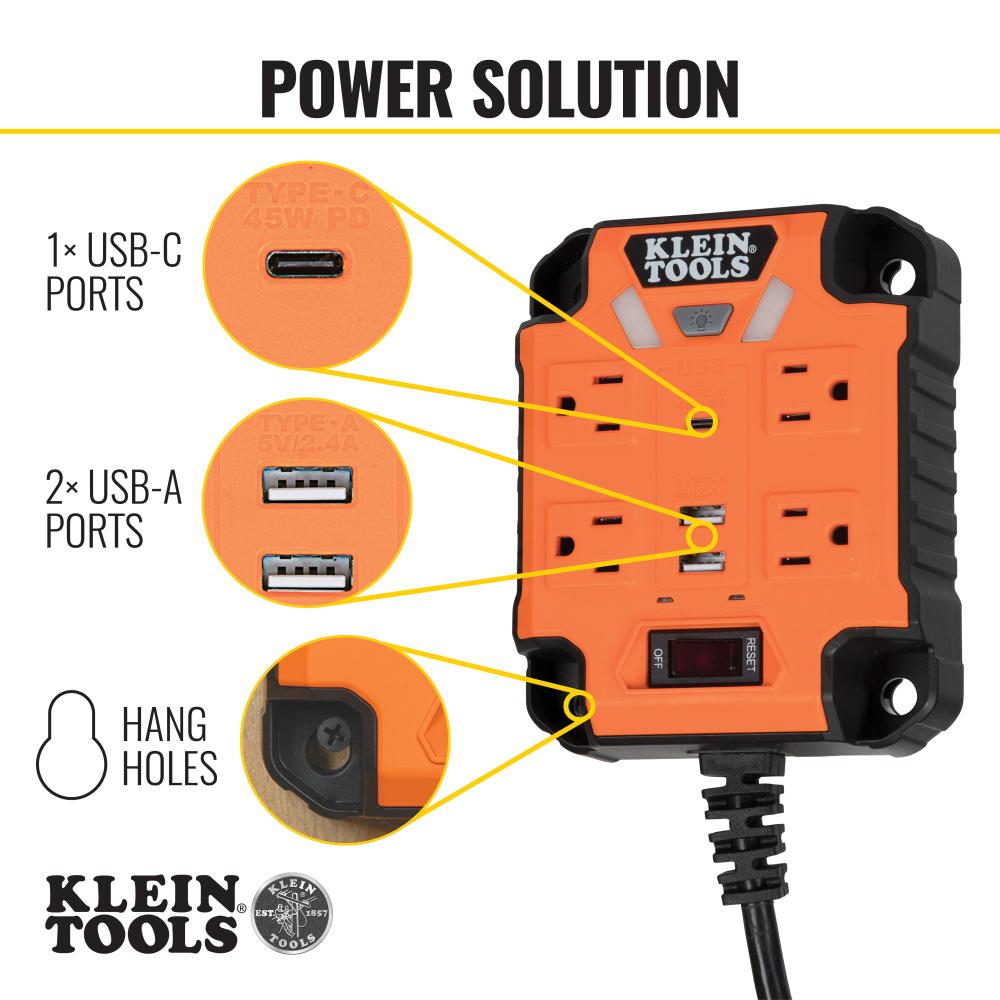 Klein Tools 29601 PowerBox 1, Magnetic Mounted Power Strip with Integrated LED Lights