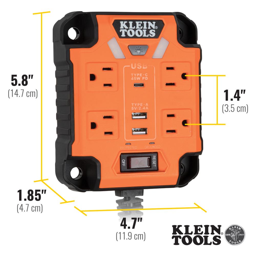 Klein Tools 29601 PowerBox 1, Magnetic Mounted Power Strip with Integrated LED Lights