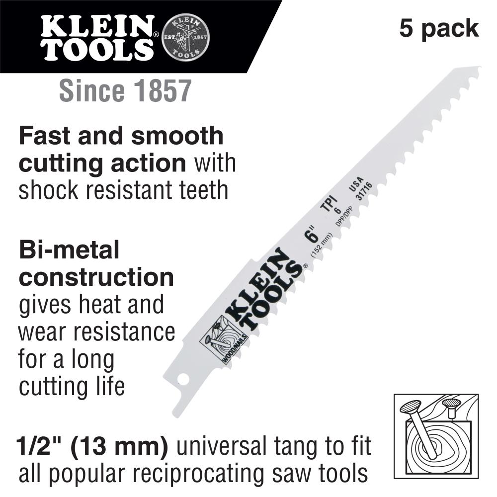 Klein Tools 31751 Reciprocating Saw Blades, 6 TPI, 9-Inch, 5-Pack