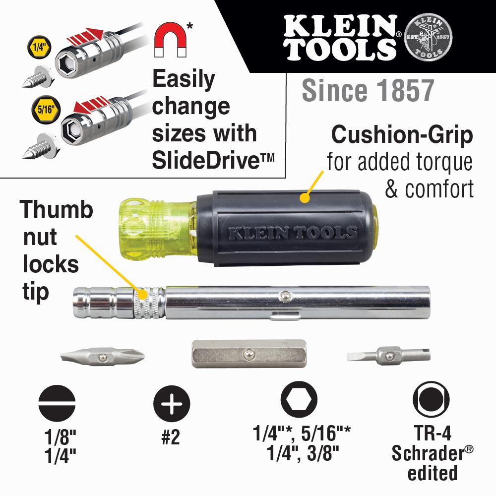 Klein Tools 32596 HVAC Slide Drive Multi-Bit Screwdriver / Nut Driver, 8-in-1