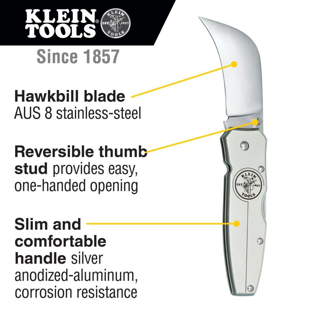 Klein Tools 44006 Lockback Steel Blade 2-5/8-Inch Hawkbill Blade, Aluminum Handle