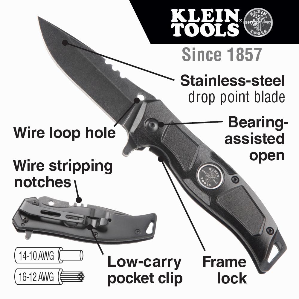 Klein Tools 44228 Electricians Bearing-Assisted Open Pocket Steel Blade