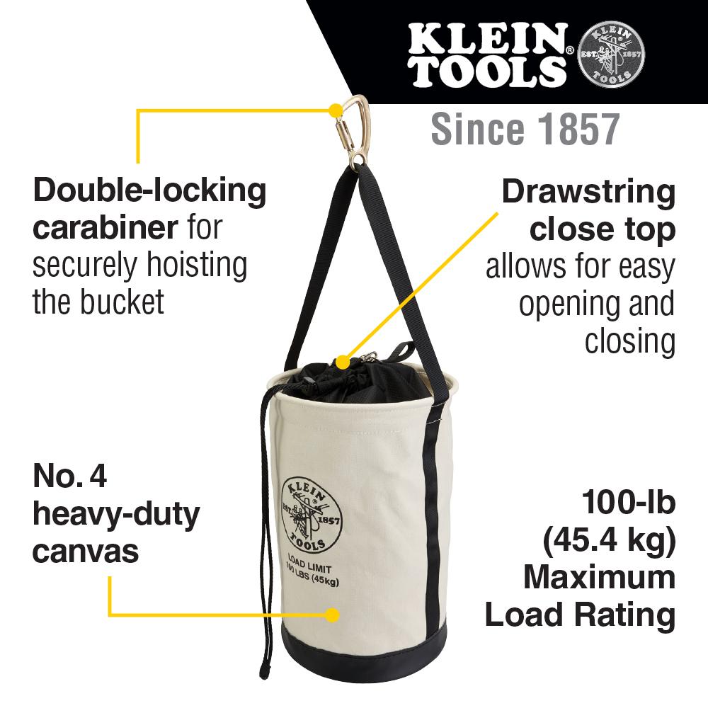 Klein Tools 5114DSC Canvas Bucket with Drawstring Close, 17-Inch