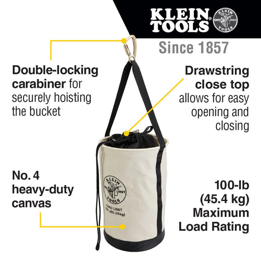 Klein Tools 5114DSC22 Canvas Bucket with Drawstring Close, 22-Inch