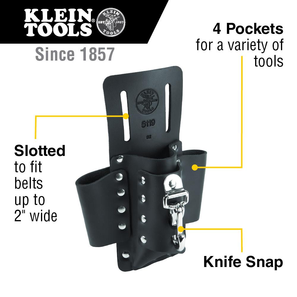 Klein Tools 5119 Ironworker Tool Holder/Pouch  4 Pkt  Lea  Black