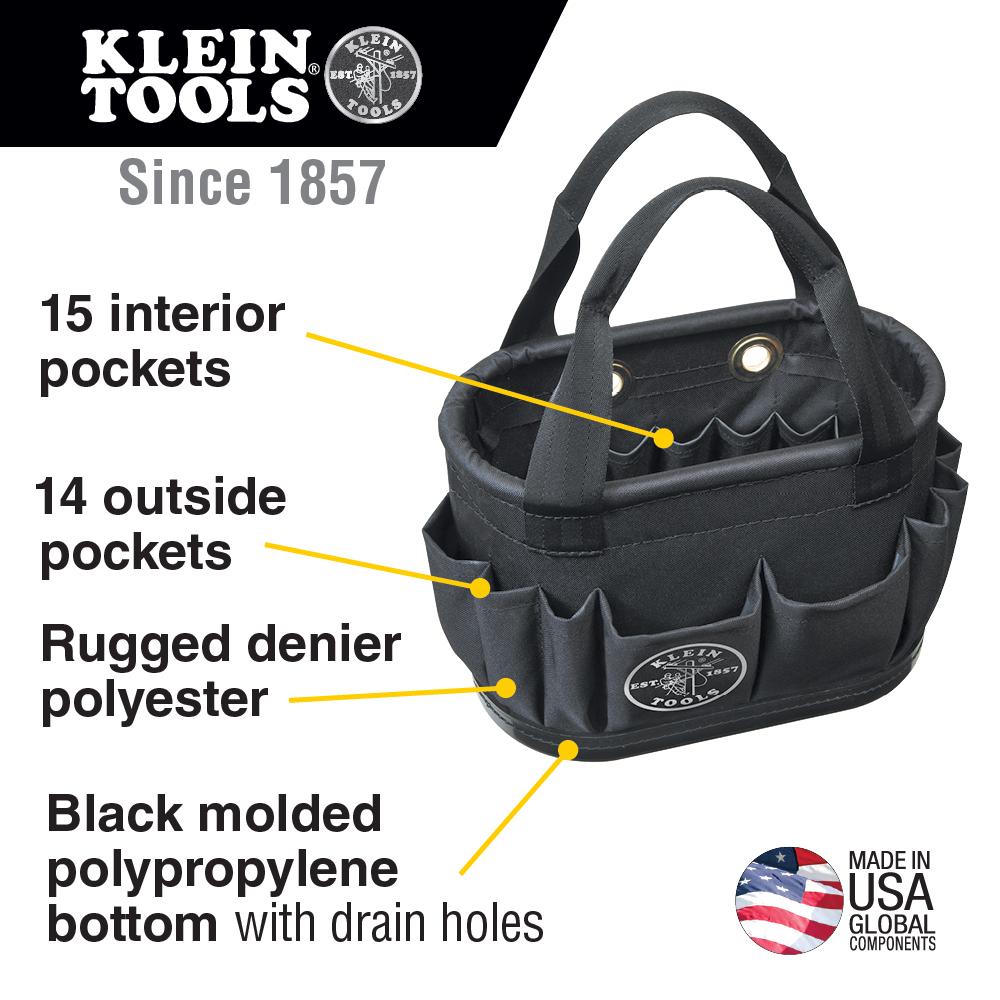 Klein Tools 5144BHB14OS Hard-Body Bucket, 29-Pocket Aerial Bucket, Black