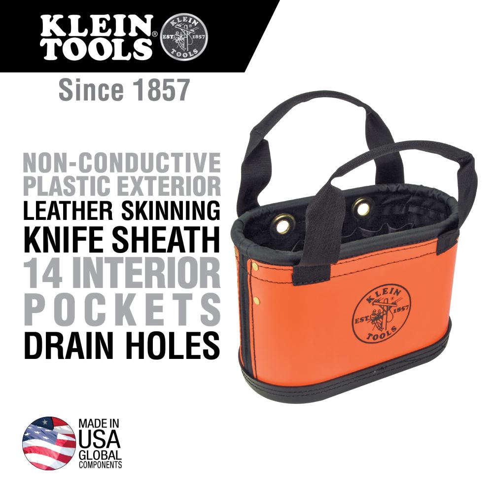 Klein Tools 5144HBS Hard-Body Bucket, 15-Pocket Oval Bucket, Orange/Black