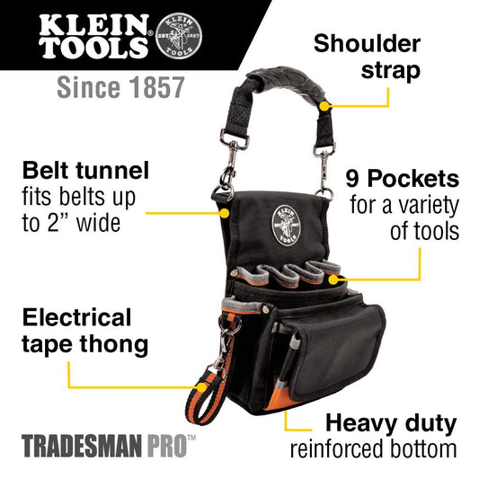 Klein Tools 5242 Tradesman Pro Tool Pouch, 9 Pockets, 9.5 x 7.5 x 9.5-Inch