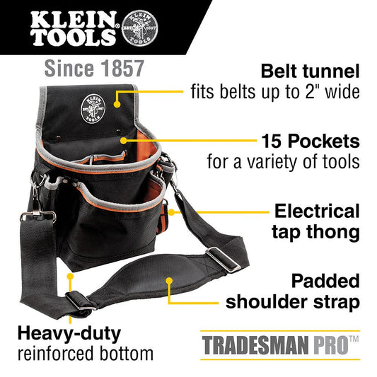 Klein Tools 5243 Tradesman Pro Tool Pouch, 15 Pockets, 11.5 x 4.5 x 10-Inch