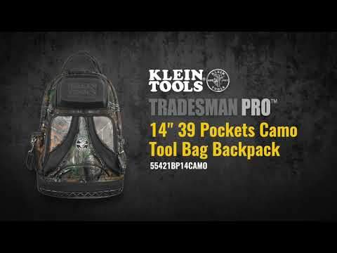 Klein Tools 55421BP14CAMO Tradesman Pro Tool Bag Backpack, 39 Pockets, Camo, 14-Inch