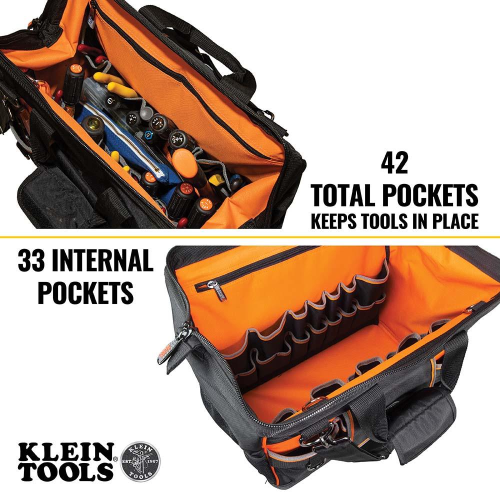 Klein Tools 55469 Tool Bag, Tradesman Pro Wide-Open Tool Bag, 42 Pockets, 16-Inch