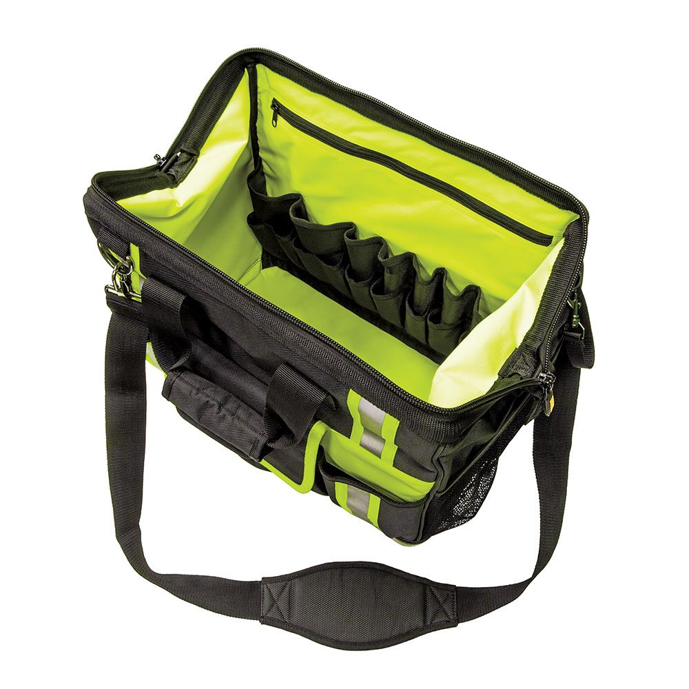 Klein Tools 55598 Tool Bag, Tradesman Pro High-Visibility Tool Bag, 42 Pockets, 16-Inch