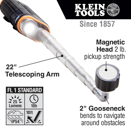 Klein Tools 56027 Klein Tools Telescoping Magnetic LED Pickup Tools