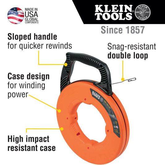 Klein Tools 56333 Steel Fish Tape, 1/8-Inch x 120-Foot