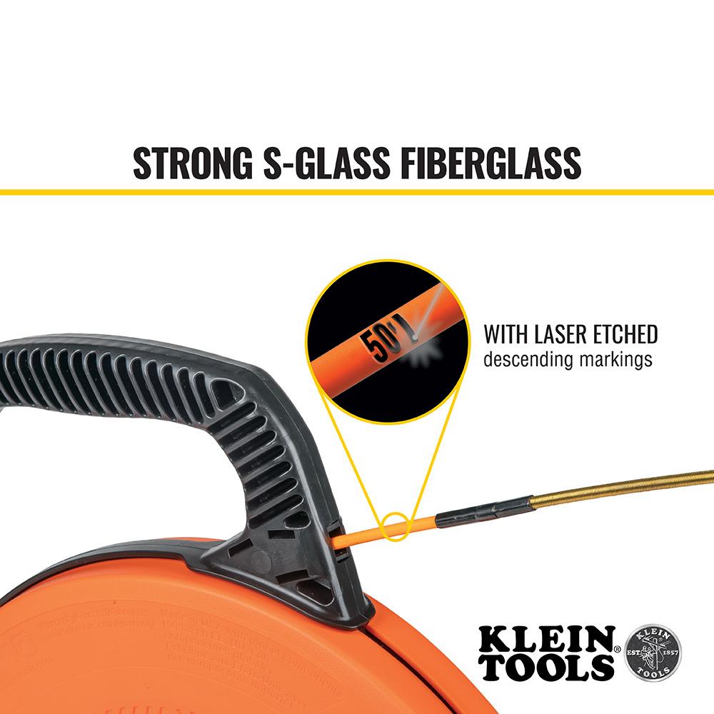 Klein Tools 56350 Fiberglass Fish Tape with Spiral Steel Leader, 50-Foot
