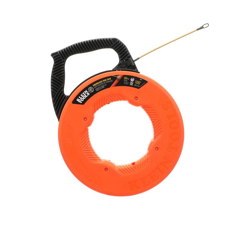 Klein Tools 56351 Fiberglass Fish Tape with Spiral Steel Leader, 100-Foot