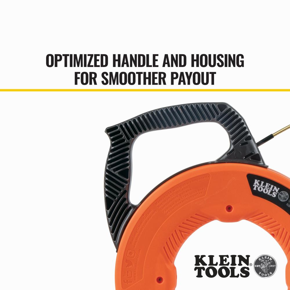 Klein Tools 56380 Multi-Groove Fiberglass Fish Tape with Spiral Steel Leader, 100-Foot