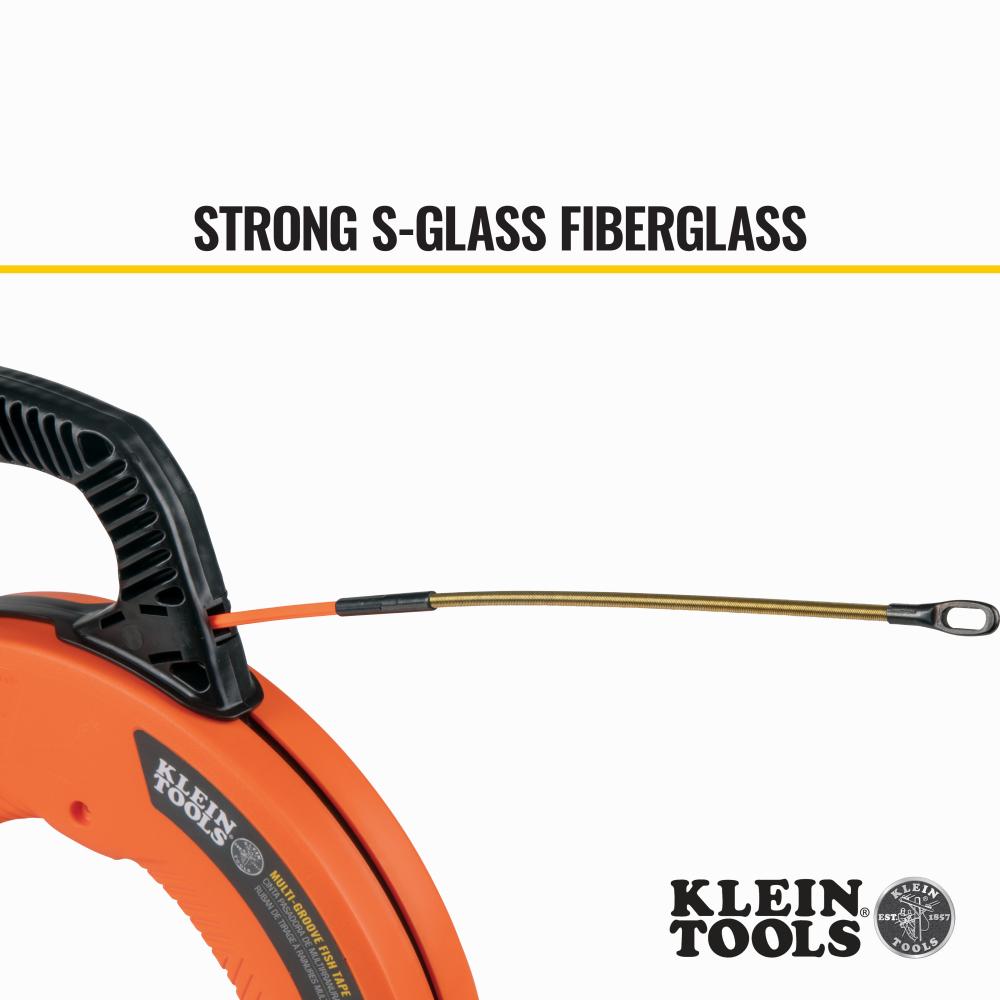 Klein Tools 56380 Multi-Groove Fiberglass Fish Tape with Spiral Steel Leader, 100-Foot