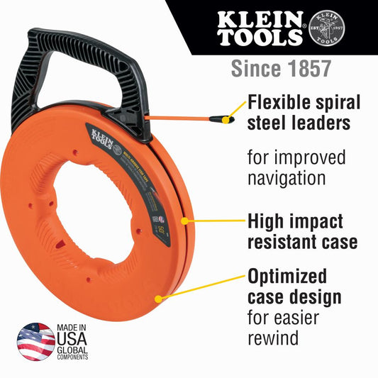 Klein Tools 56382 Multi-Groove Fiberglass Fish Tape with Nylon Tip, 50-Foot