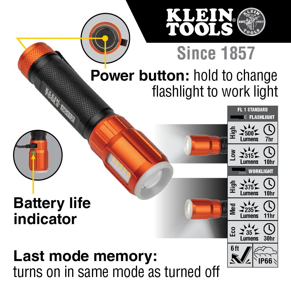 Klein Tools 56412 Rechargeable LED Flashlight with Worklight