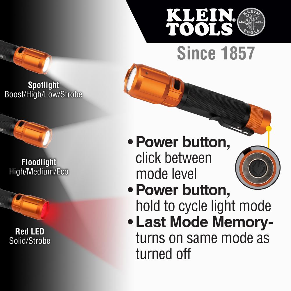 Klein Tools 56413 Rechargeable 2-Color LED Flashlight with Holster