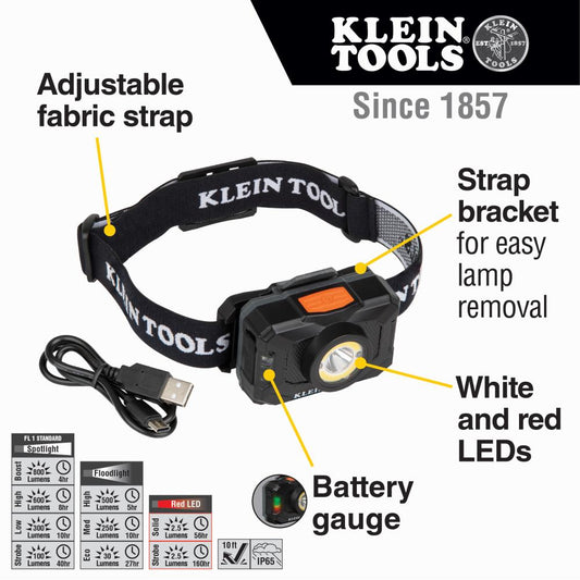 Klein Tools 56414 Rechargeable 2-Color LED Headlamp with Adjustable Strap