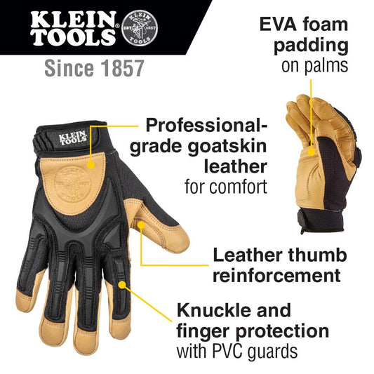 Klein Tools 60188 Leather Work Gloves, Large, Pair