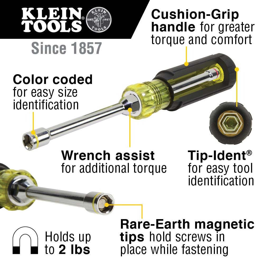 Klein Tools 65064 2-in-1 Nut Driver, Hex Head, 1/4-Inch and 5/16-Inch