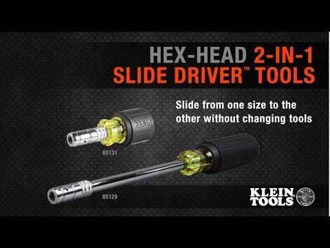 Klein Tools 65129 2-in-1 Nut Driver, Hex Head Slide Drive, 6-Inch