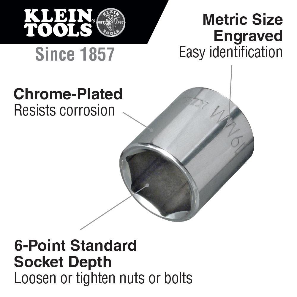 Klein Tools 65915 15 mm Metric 6-Point Socket, 3/8-Inch Drive