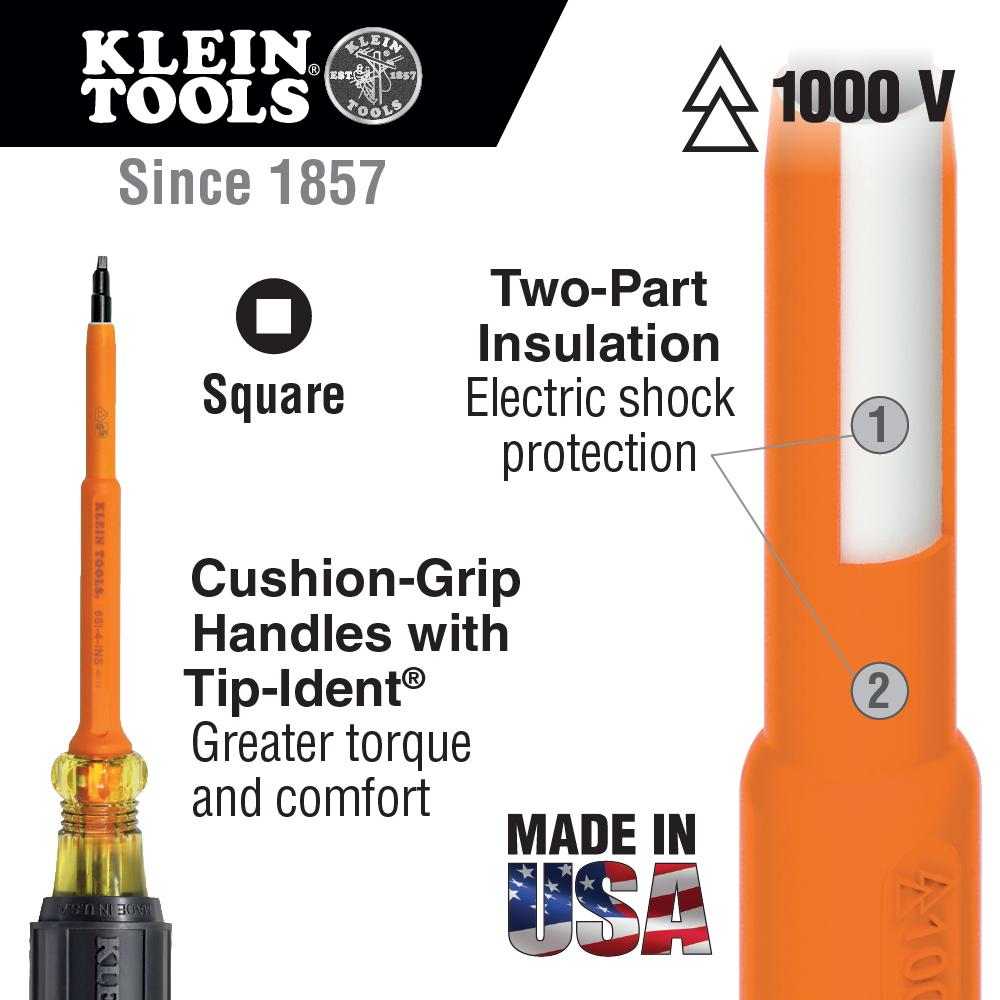 Klein Tools 661-7-INS Insulated Screwdriver, #1 Square with 7-Inch Shank