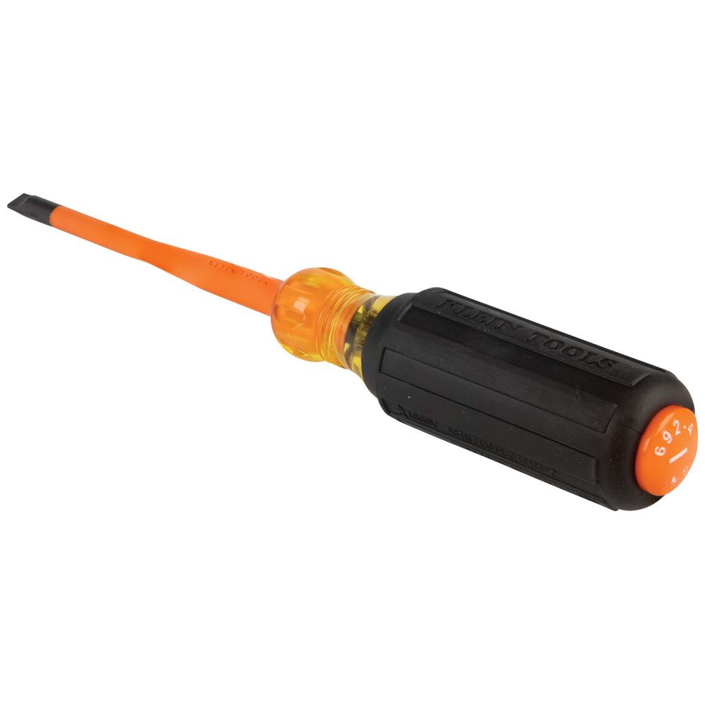 Klein Tools 6924INS Slim-Tip Insulated Screwdriver, 1/4-Inch Cabinet, 4-Inch Round Shank