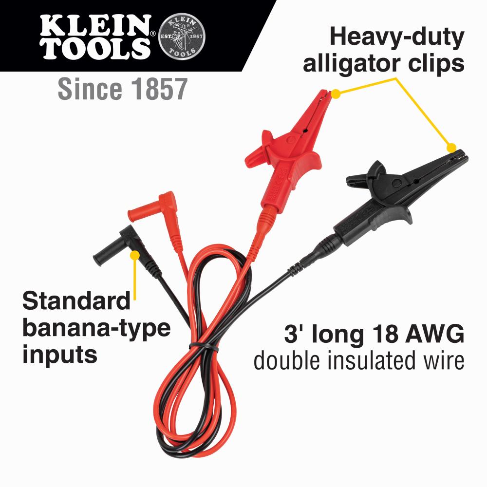 Klein Tools 69381 Heavy-Duty Alligator Clip Test Leads, 3-Foot