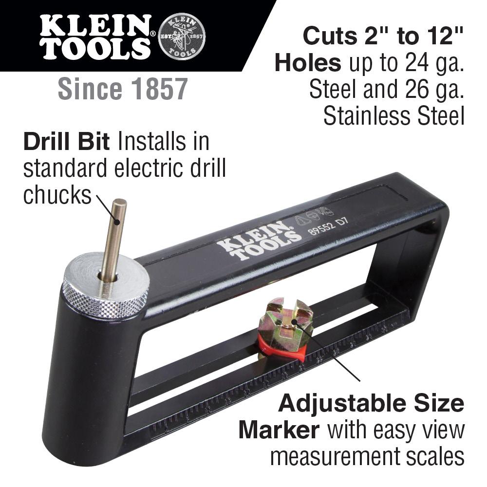 Klein Tools 89552 Hole Cutter for Duct and Sheet Metal, 2 to 12-Inch