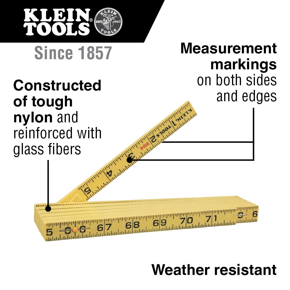 Klein Tools 910-6 Fiberglass Folding Rule, Inside Reading