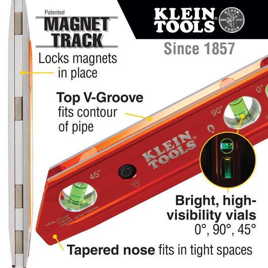 Klein Tools 935RBLT Lighted Torpedo Billet Level, Rare-Earth Magnet