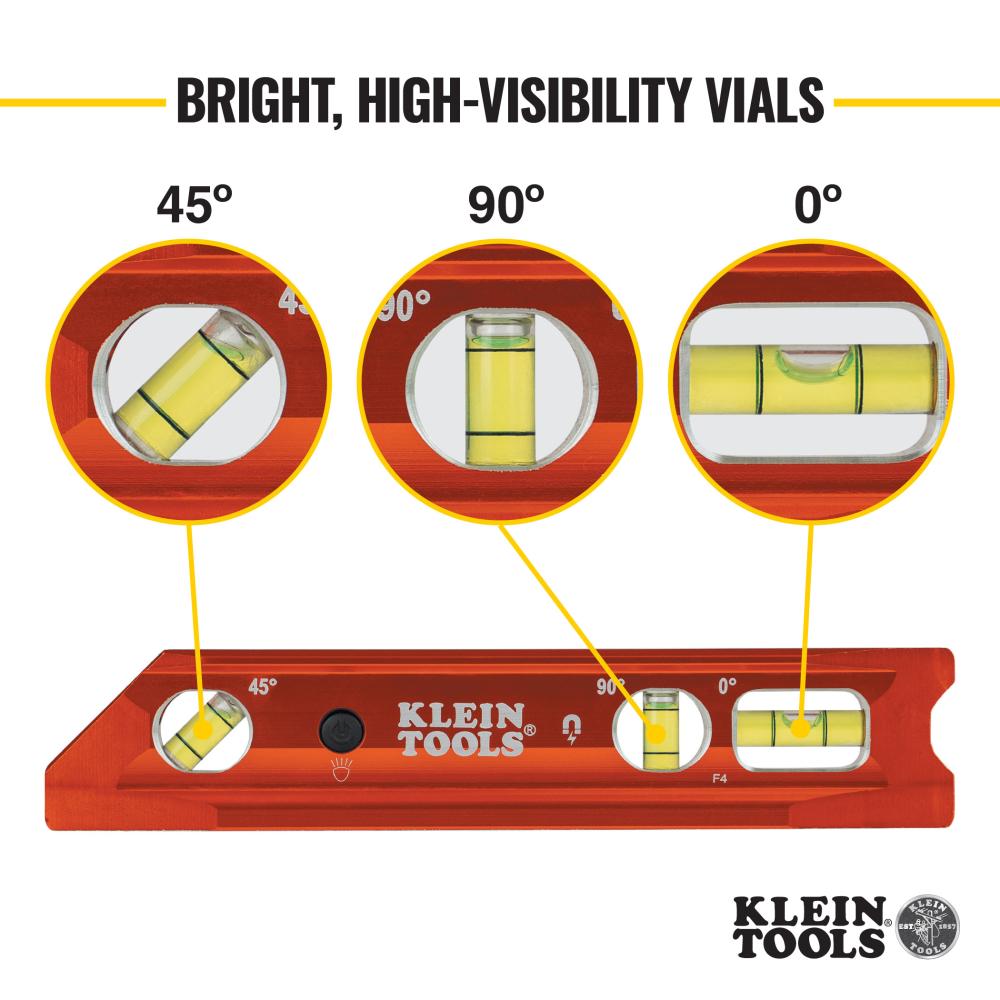 Klein Tools 935RBLT Lighted Torpedo Billet Level, Rare-Earth Magnet