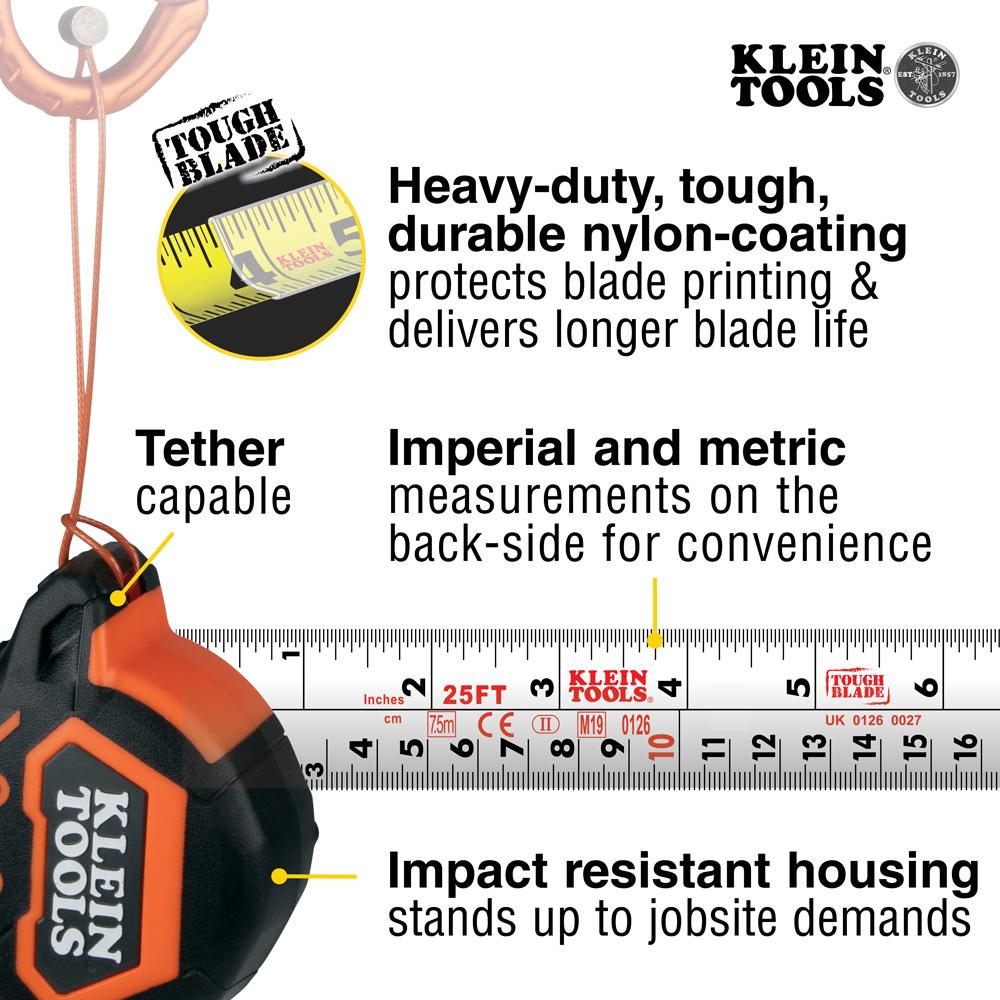 Klein Tools 9375 Tape Measure, 7.5-Meter Magnetic Double-Hook