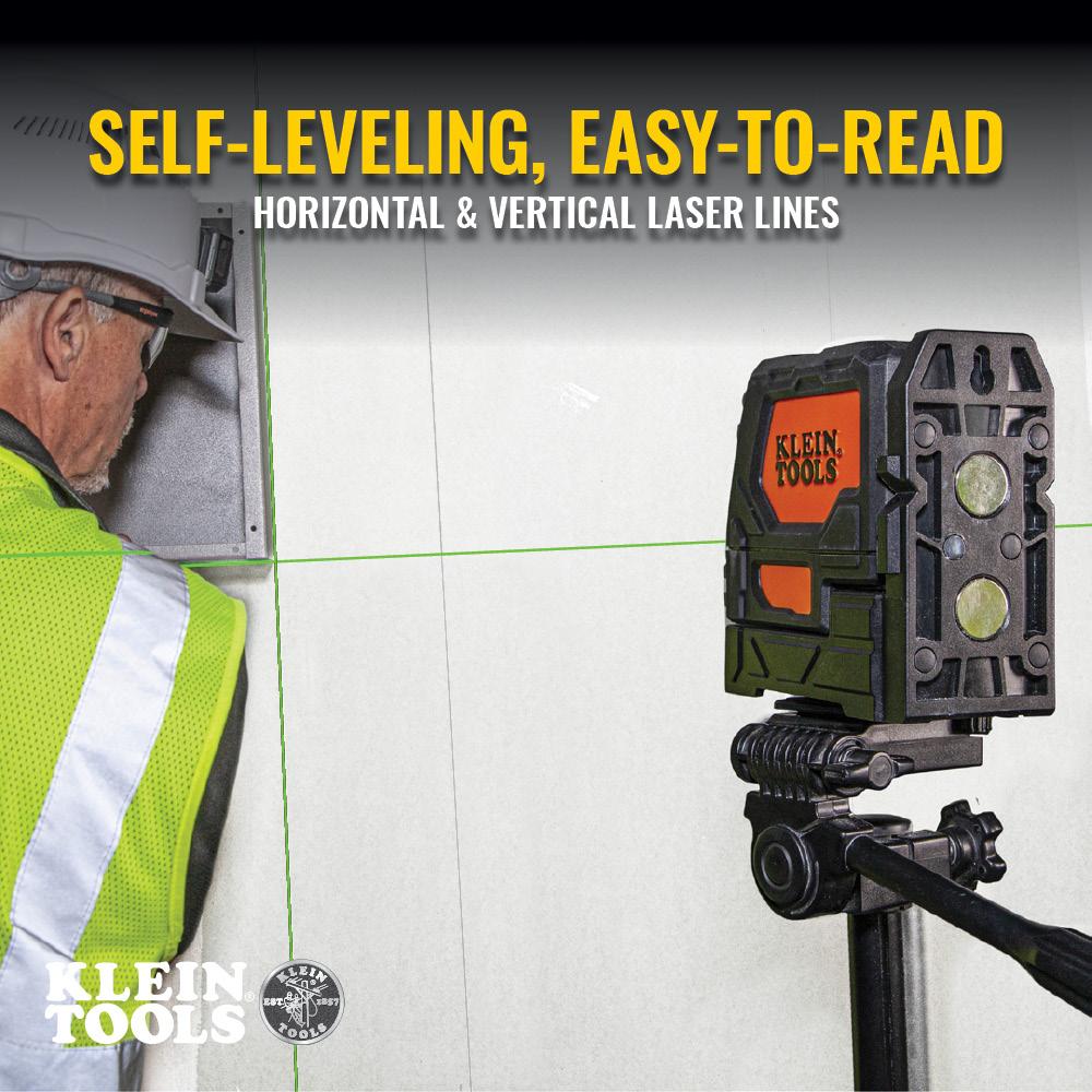 Klein Tools 93LCLG Laser Level, Self-Leveling Green Cross-Line and Red Plumb Spot